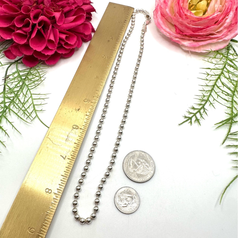 ITALY⚜️Sterling Silver Solid Beaded Ball Chain Necklace - Picture 5 of 8